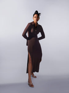 Dark brown long polo dress with sleeves