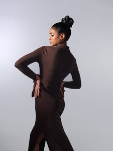 Dark brown long polo dress with sleeves