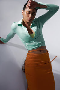 Orange low rise and straight long skirt 