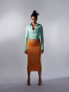 Orange low rise and straight long skirt 