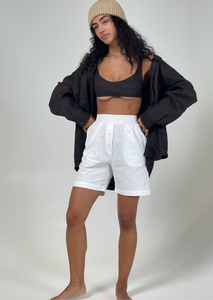White high rise boxer shorts