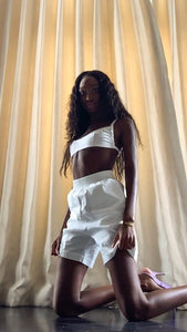 White high rise boxer shorts